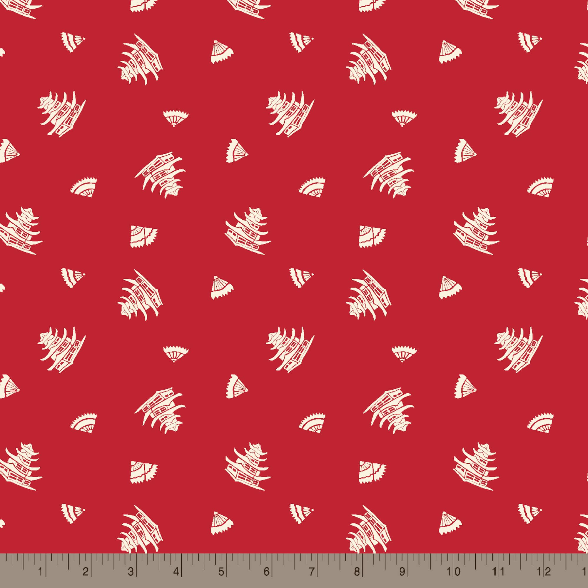 Springs Creative World Piece Red Pagoda Cotton Fabric